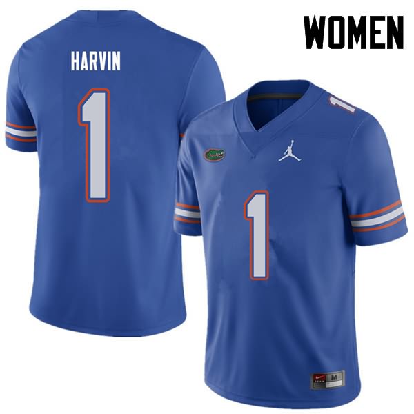 Women's NCAA Florida Gators Percy Harvin #1 Stitched Authentic Jordan Brand Royal College Football Jersey PTM0765SV